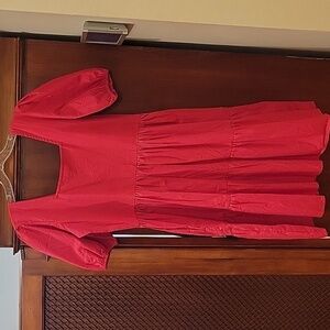 MAUDE VIVANTE | Mia Square Neck Tiered Cotton Dress Pockets Pink in Size XS